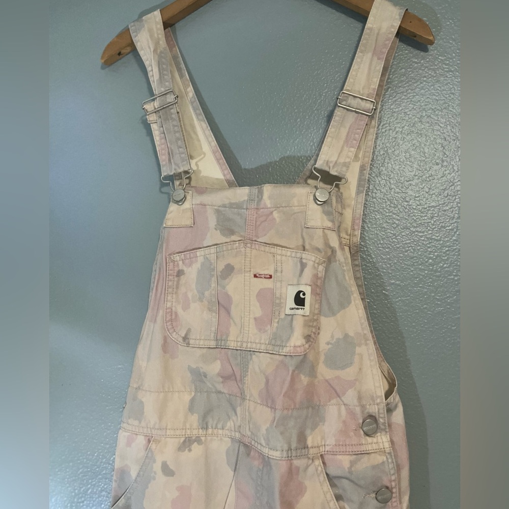 CARHARTT WIP BIB OVERALL STRAIGHT CAMO TIDE/PALE QUARTZ STONE WASHED - WOMENS